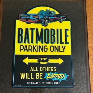 Batmobile Parking Only Metal Sign - Yellow and Black